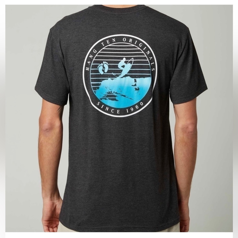 Hang Ten Mens Premium Originals Surfer T Shirt - Grey Classic Logo - Medium